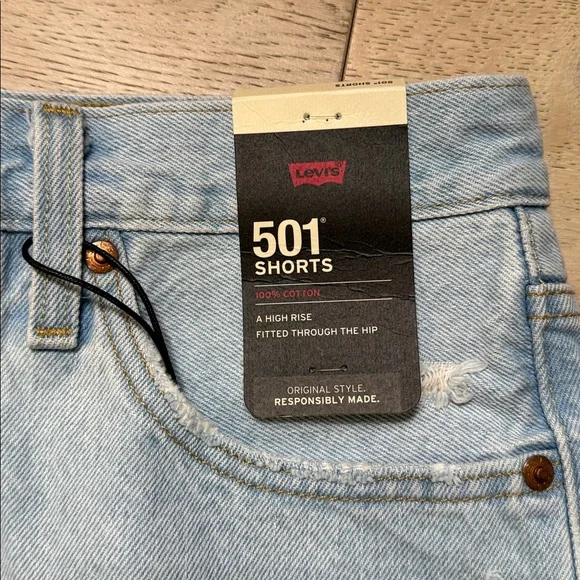 Levi’s 501 High-Rise Distressed Jean Shorts – Light Blue – Size 27 – NWT - Picture 3 of 4